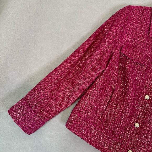 Chico's Jacket Women Size 12/14 Tweed Full Zip Glam Buttons Pockets Classic - Picture 8 of 16